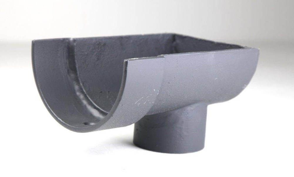 Cast Iron Deep Half Round Gutter Stopend Outlet - 100mm for 75mm Downpipe Primed