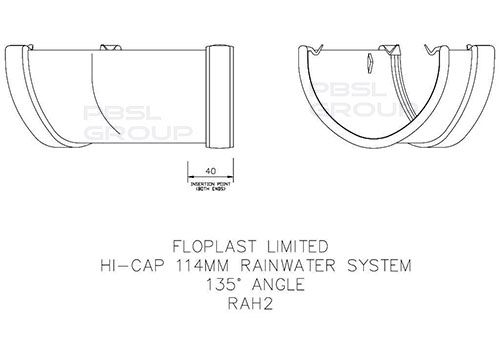 FloPlast Deepflow/ Hi-Cap Gutter Angle - 135 Degree x 115mm x 75mm White
