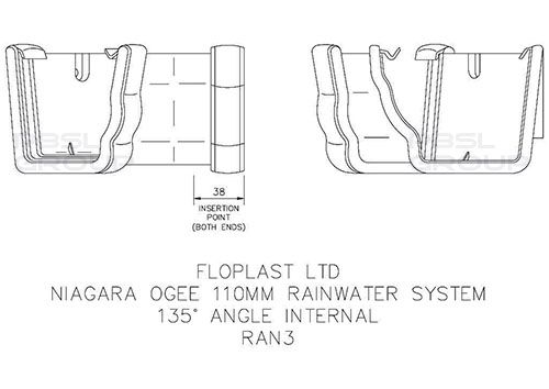 FloPlast Ogee Gutter Internal Angle - 135 Degree x 110mm x 80mm Brown