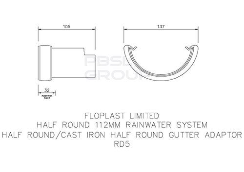 FloPlast PVC Half Round to Cast Iron Half Round Gutter Adaptor - Black