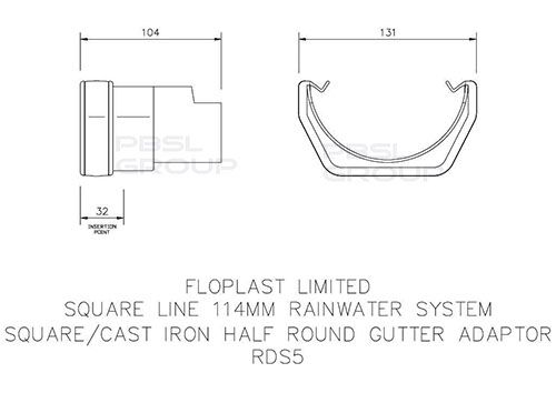 FloPlast PVC Square to Cast Iron Half Round Gutter Adaptor - Brown