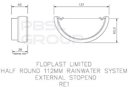 FloPlast Half Round Gutter External Stopend - 112mm Grey