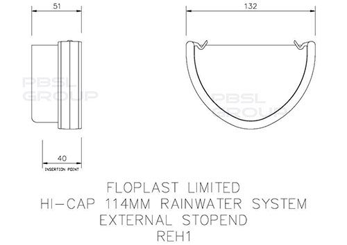 FloPlast Deepflow/ Hi-Cap Gutter External Stopend - 115mm x 75mm Black