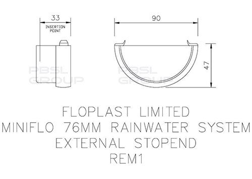 FloPlast Mini Gutter External Stopend - 76mm Black