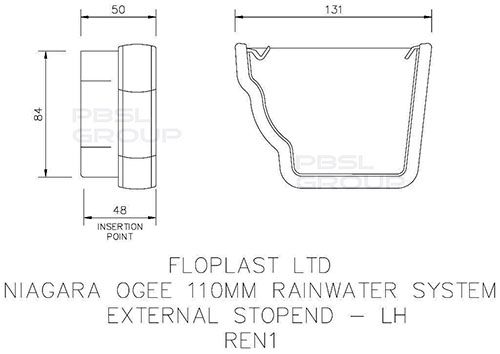 FloPlast Ogee Gutter External Stopend Left Hand - 110mm x 80mm White
