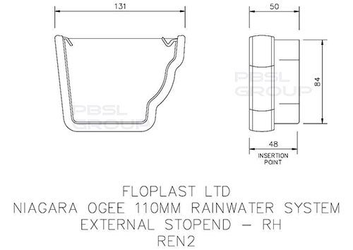 FloPlast Ogee Gutter External Stopend Right Hand - 110mm x 80mm Black
