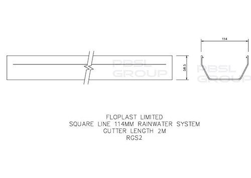 FloPlast Square Gutter - 114mm x 2mtr Black