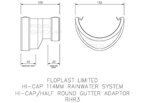 FloPlast Deepflow/ Hi-Cap to Half Round Gutter Adaptor - Black