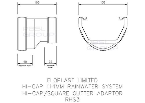 FloPlast Deepflow/ Hi-Cap to Square Gutter Adaptor - Black