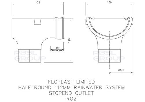 FloPlast Half Round Gutter Stopend Outlet - 112mm Black