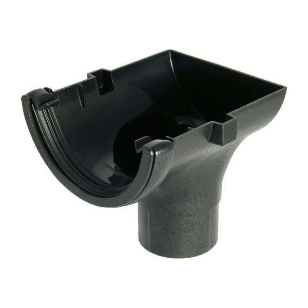 FloPlast Half Round Gutter Stopend Outlet - 112mm Cast Iron Effect