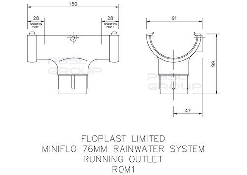 FloPlast Mini Gutter Running Outlet - 76mm Black