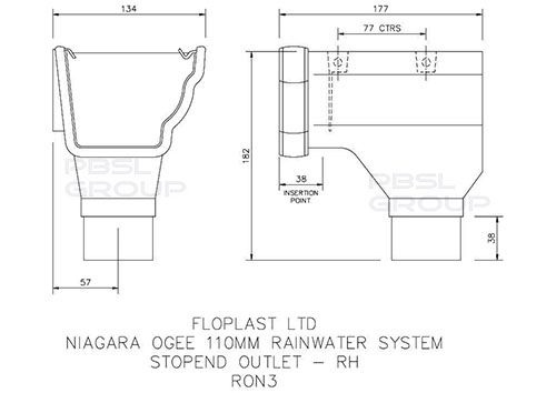 FloPlast Ogee Gutter Stopend Outlet Right Hand - 110mm x 80mm Brown
