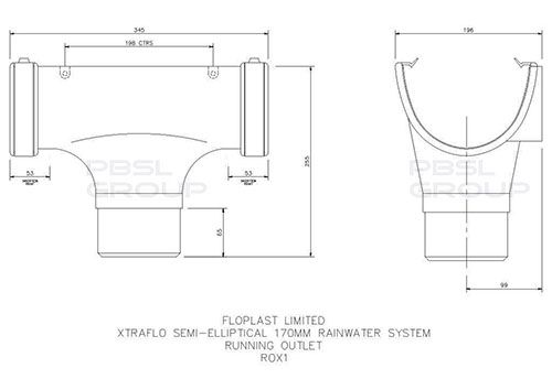 FloPlast Industrial/ Xtraflo Gutter Running Outlet - for 110mm Downpipe 170mm White