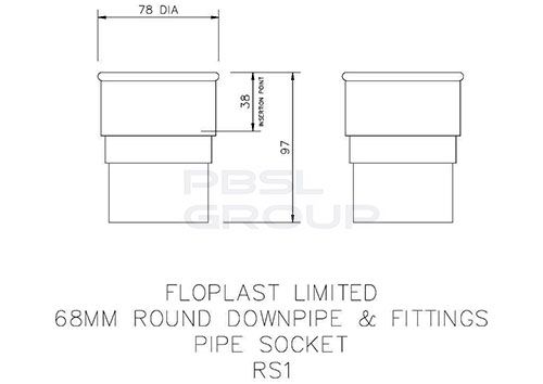 FloPlast Round Downpipe Socket - 68mm Black