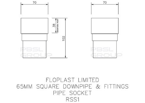 FloPlast Square Downpipe Socket - 65mm Black