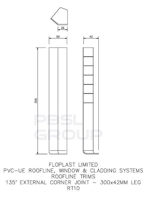 Cover Board External Corner Joint Trim - 135 Degree x 300mm White