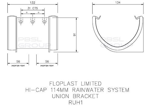 FloPlast Deepflow/ Hi-Cap Gutter Union Bracket - 115mm x 75mm Black