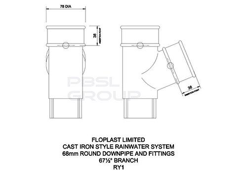 FloPlast Round Downpipe Branch - 112 Degree x 68mm Black