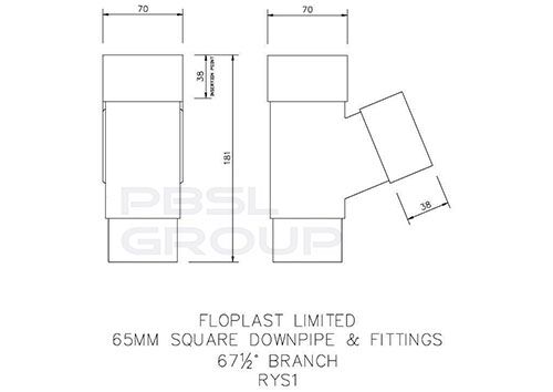 FloPlast Square Downpipe Branch - 112 Degree x 65mm Brown