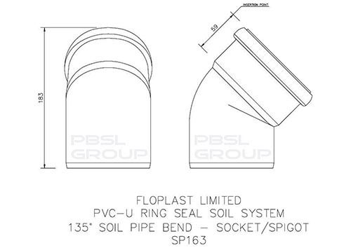 FloPlast Ring Seal Soil Bend Single Socket - 135 Degree x 110mm Grey
