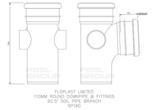 FloPlast Ring Seal Soil Branch - 92.5 Degree x 110mm Black
