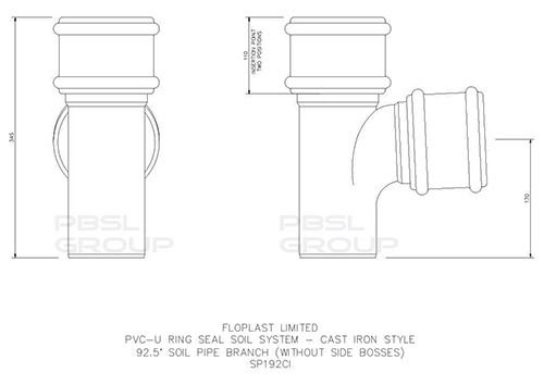 FloPlast Ring Seal Soil Branch - 92.5 Degree x 110mm Cast Iron Effect