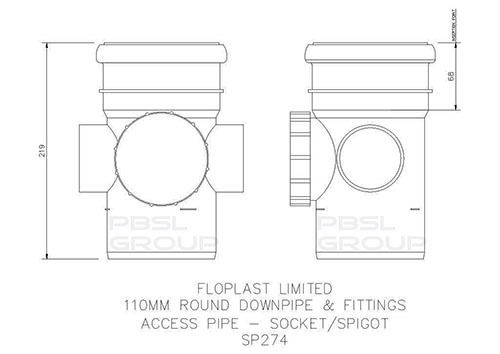 FloPlast Ring Seal Soil Access Pipe Single Socket - 110mm Grey