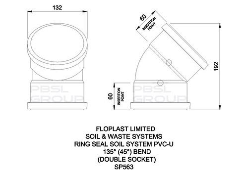 FloPlast Ring Seal Soil Bend Double Socket - 135 Degree x 110mm Grey