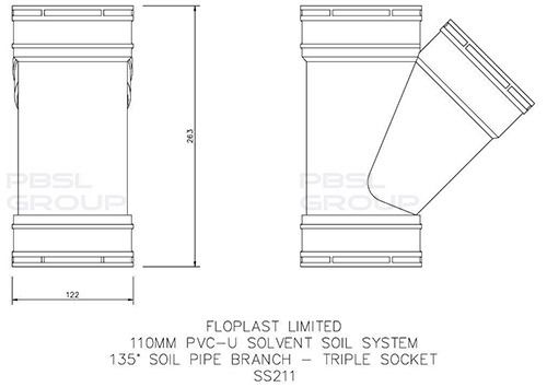 FloPlast Solvent Weld Soil Branch - 135 Degree x 110mm Black
