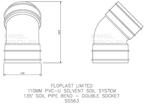 FloPlast Solvent Weld Soil Bend - 135 Degree x 110mm Black