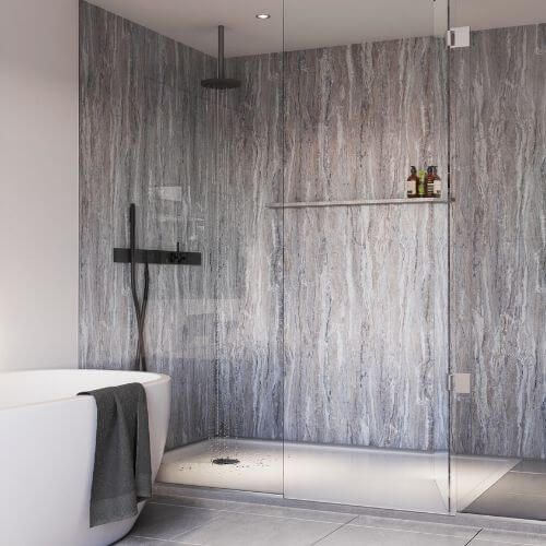 Laminate Shower Wall Panel Square Edge - 900mm x 2440mm x 10.5mm Blue Tone Stone