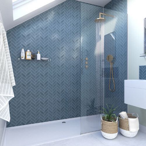 Acrylic Shower Wall Panel - 1200mm x 2400mm x 4mm Navy Herringbone