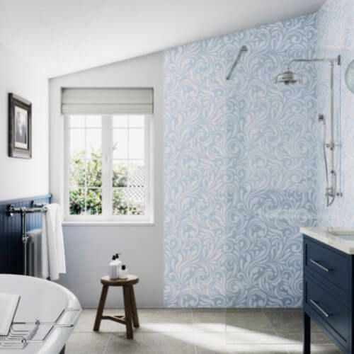 Acrylic Shower Wall Panel - 896mm x 2400mm x 4mm Victorian Floral Sky