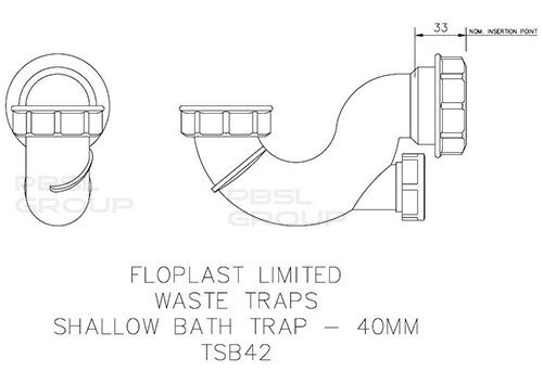 FloPlast Shallow Bath Trap - 20mm Seal x 40mm White