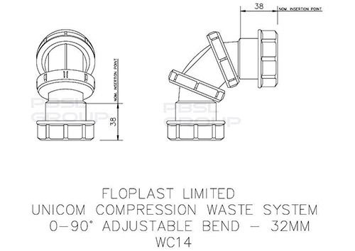 FloPlast Multi Fit Compression Waste Adjustable Bend - 0-90 Degree x 32mm