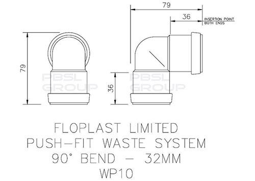 FloPlast Push Fit Waste Bend Knuckle - 90 Degree x 32mm Grey