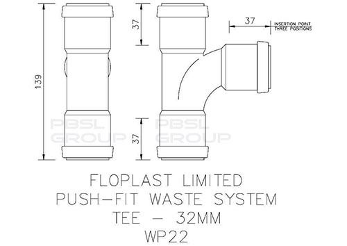FloPlast Push Fit Waste Tee - 32mm Grey