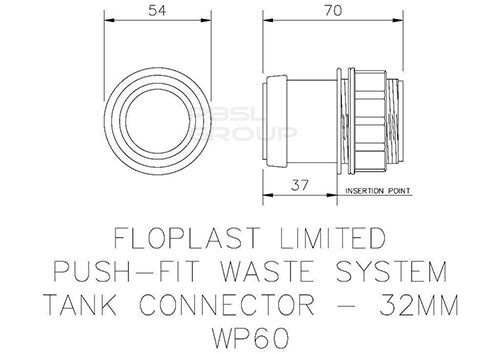 FloPlast Push Fit Waste Tank Connector - 32mm Grey