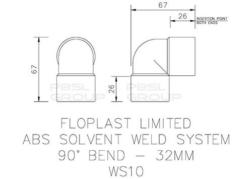 FloPlast Solvent Weld Waste Bend Knuckle - 90 Degree x 32mm Grey