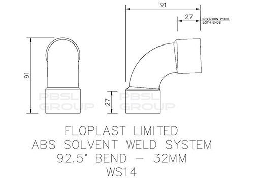 FloPlast Solvent Weld Waste Bend Swept - 92.5 Degree x 32mm White