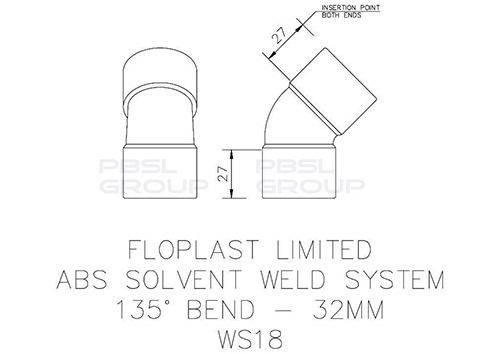 FloPlast Solvent Weld Waste Bend - 135 Degree x 32mm White