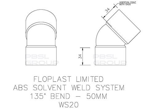 FloPlast Solvent Weld Waste Bend - 135 Degree x 50mm Grey