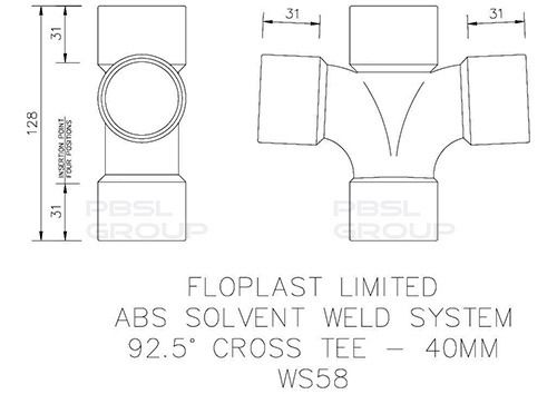 FloPlast Solvent Weld Waste Cross Tee - 92.5 Degree x 40mm White