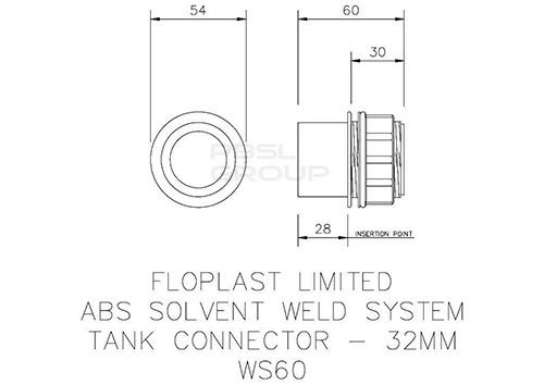 FloPlast Solvent Weld Waste Tank Connector - 32mm White