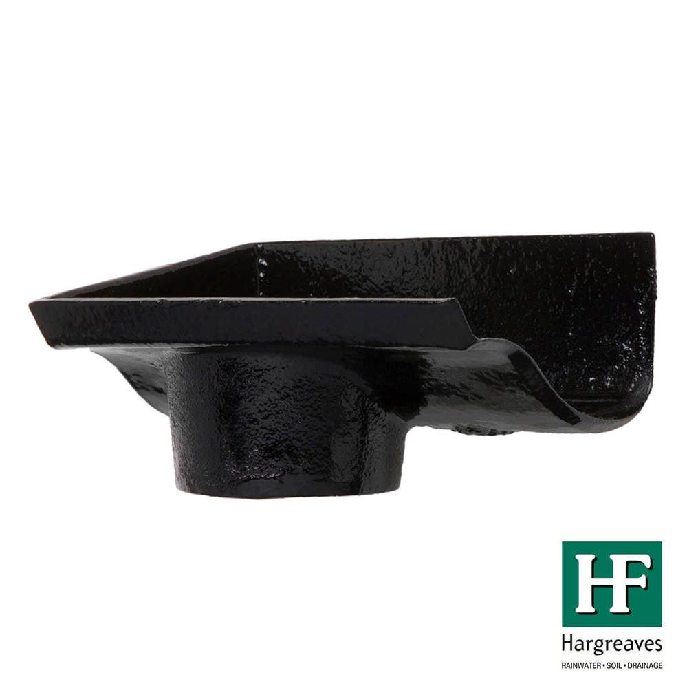 Cast Iron Ogee Gutter Left Hand Stopend Outlet - 125mm for 75mm Downpipe Black