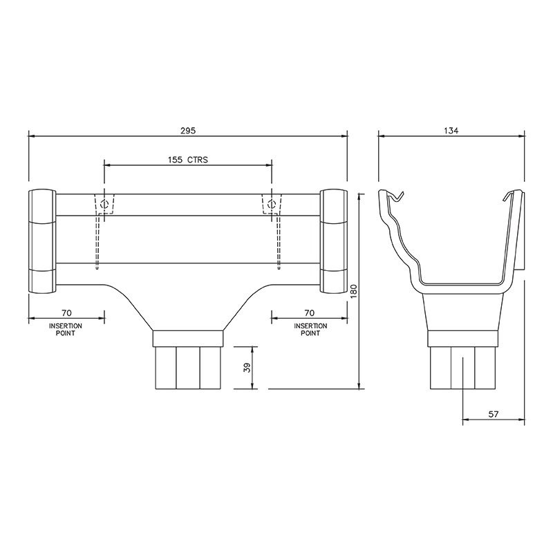 FloPlast Ogee Gutter Running Outlet - 110mm x 80mm Anthracite Grey