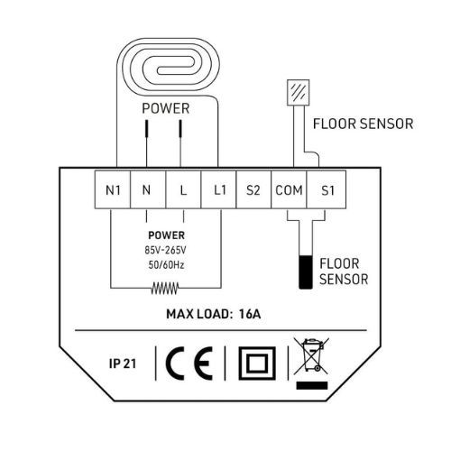 Fastwarm Touchscreen Thermostat  - 16 Amp Black
