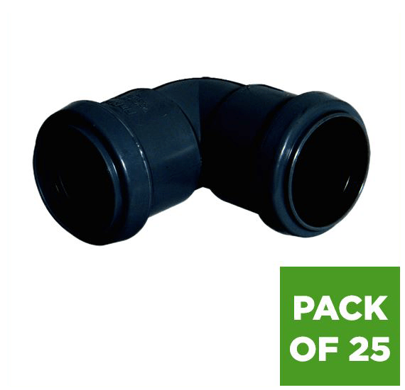 FloPlast Push Fit Waste Bend Knuckle - 90 Degree x 32mm Black - Pack of 25