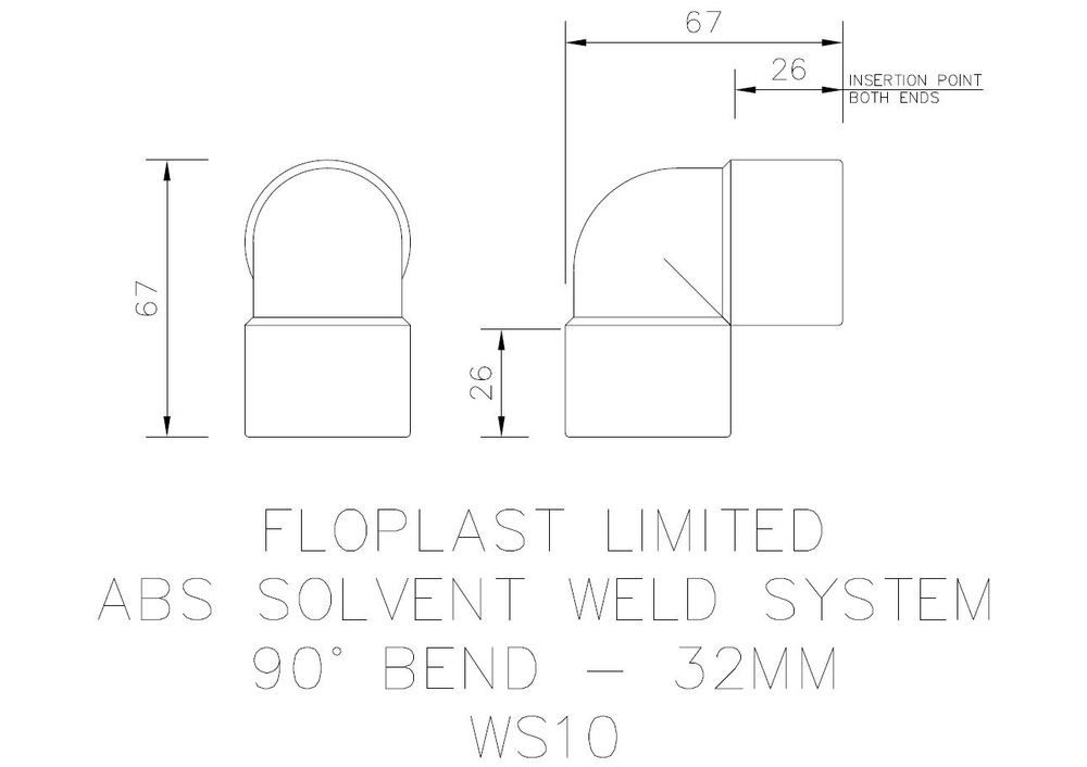 FloPlast Solvent Weld Waste Bend Knuckle - 90 Degree x 32mm Black - Pack of 5
